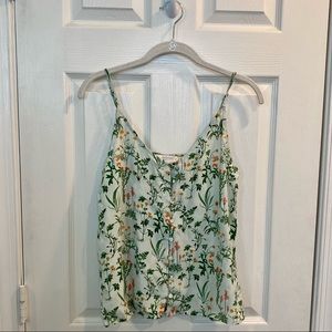 lucky brand button down green floral tank top